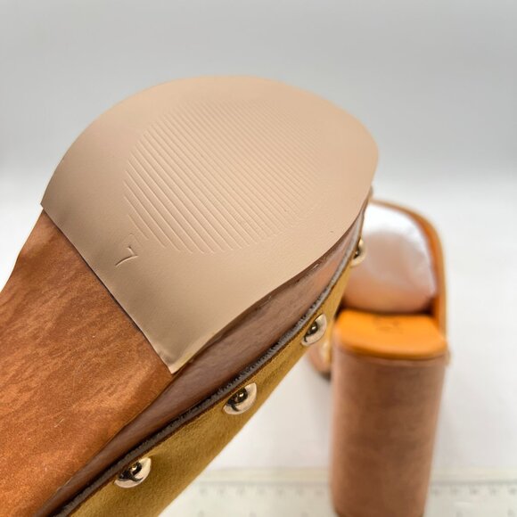 YDN Yellow Rounded Toe Studded Clogs Mules Platform Slip On Block Heel Shoe - Picture 5 of 7